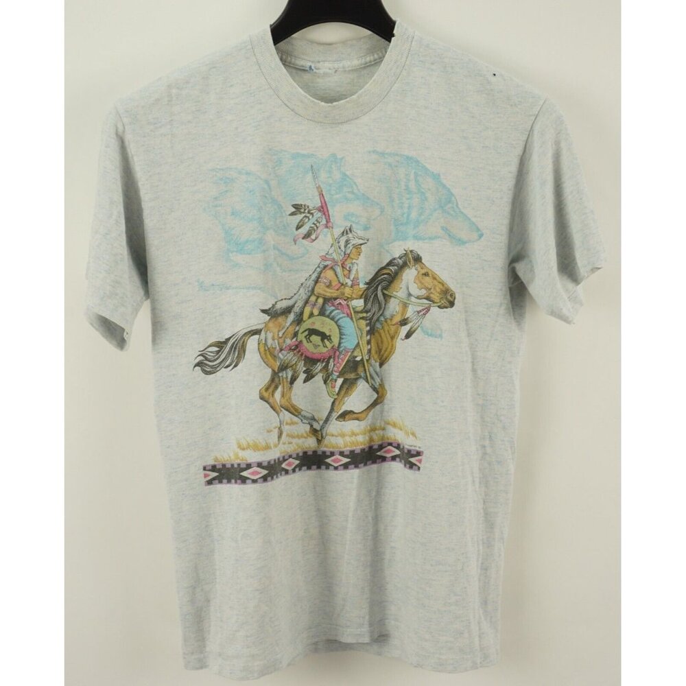 Vintage 1990 Habitat Single Stitch Native American Graphic Crew Shirt Mens Small
